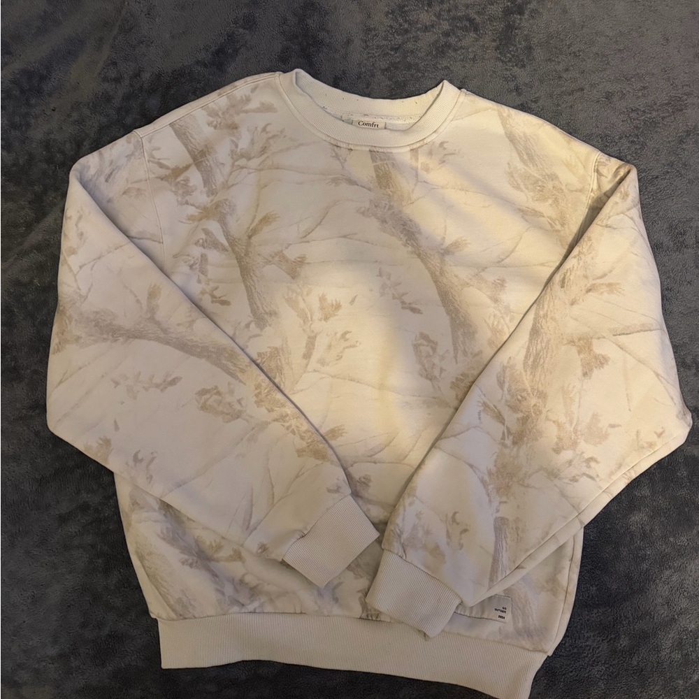 Men's Cream Patterned Crewneck Sweater